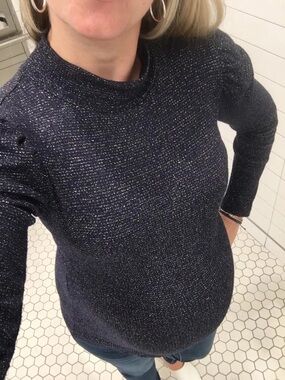 Navy S Metallic Rachel Pally Long Sleeve Top with Slight Puff Shoulders